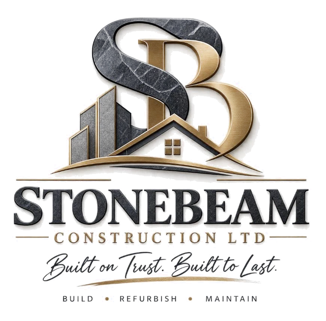 Stonebeam Construction Ltd logo: SB monogram above a house roof, with the line Built on Trust, Built to Last